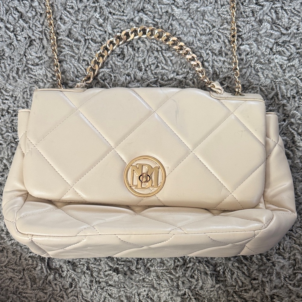 Chic Cream Quilted Shoulder Bag with Chain Strap by BADGLEY MISCHKA